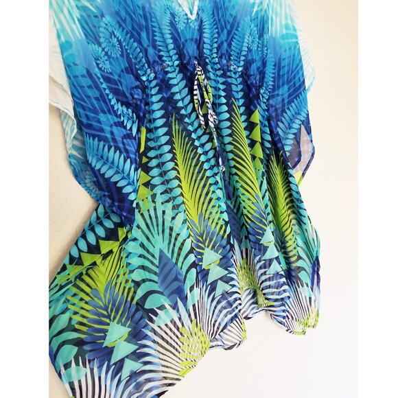 Tommy Bahama V-Neck Sheer Chiffon Tassel Tie Swim Beach Coverup Tunic Blue M - Picture 9 of 16